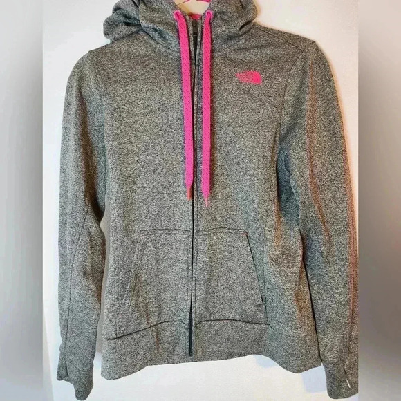 North Face Full Zip-Up Jacket Grey and Barbie Pink Accents Women's Medium - Picture 6 of 7